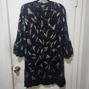 Johnny Was Black Dress with Gold Leaf Motif
